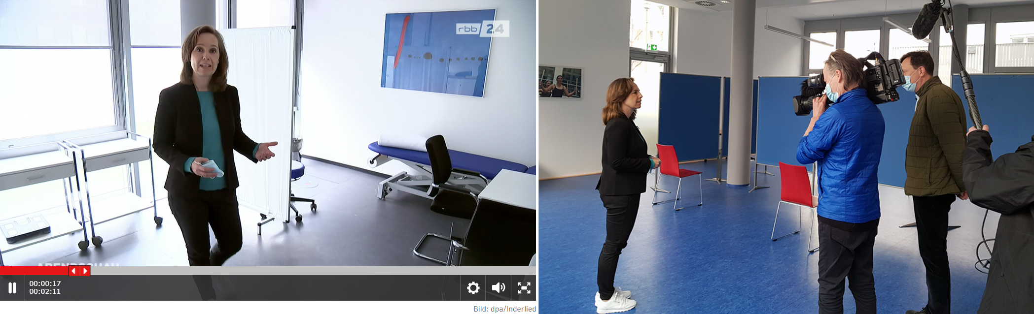 Katharina Pöhling führt durch die Impfstraße am Allianz Campus Berlin Katharina Pöhling führt durch die Impfstraße am Allianz Campus Berlin